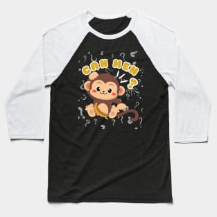 Cute Monkey Can Meh Question Mark Singlish Baseball T-Shirt